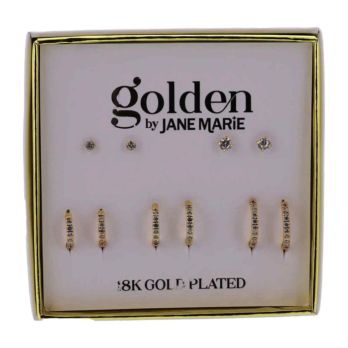 18K Gold Plated 2 Gold Circle Clear Crystal Studs
