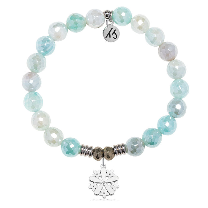 Aqua Agate Gemstone Bracelet with Thank You Flower Sterling Silver Charm