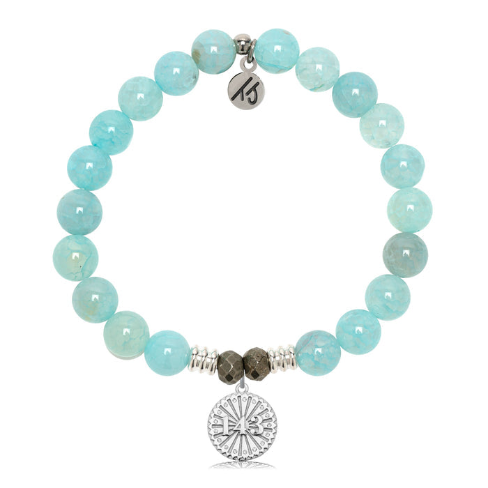 Aqua Fire Agate Gemstone Bracelet with I Love You Sterling Silver Charm