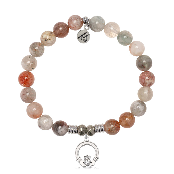 Arusha Agate Gemstone Bracelet with Claddagh Sterling Silver Charm