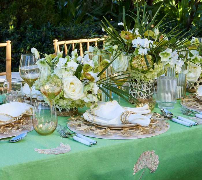 Kim Seybert Bamboo Napkin Ring in Gold shown on Al Fresco Dining Table