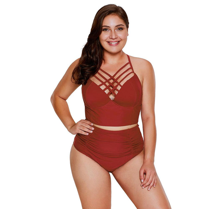 Bikini Triangle Split High Waist Large Size Swimsuit