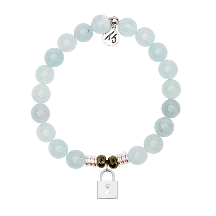 Blue Aquamarine Gemstone Bracelet with Unbreakable Friendship Sterling Silver Charm
