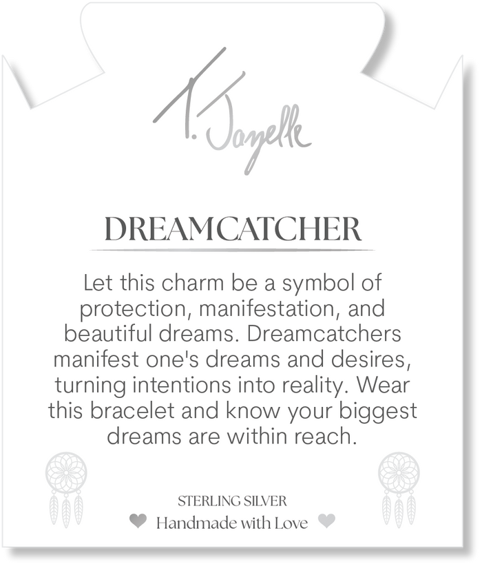 Blue Silver Agate Gemstone Bracelet with Dream Catcher Sterling Silver Charm