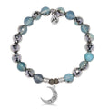 Blue Silver Agate Gemstone Bracelet with Friendship Stars Sterling Silver Charm