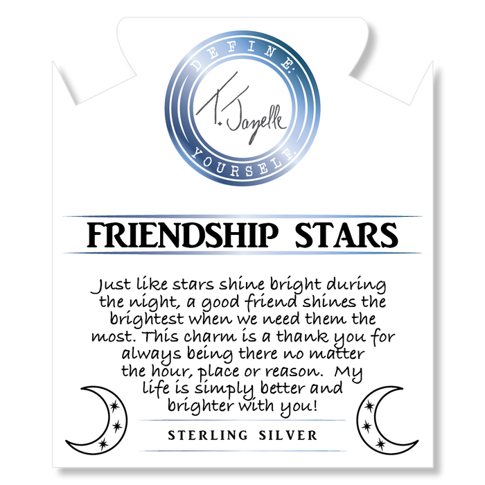 Blue Silver Agate Gemstone Bracelet with Friendship Stars Sterling Silver Charm