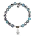 Blue Silver Agate Gemstone Bracelet with Hamsa Sterling Silver Charm