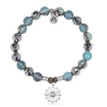 Blue Silver Agate Gemstone Bracelet with Happiness Sterling Silver Charm