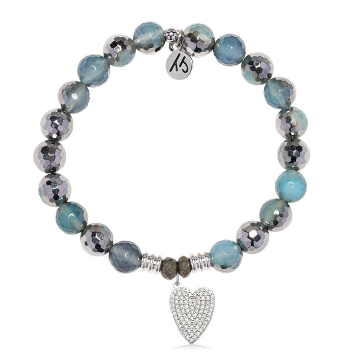 Blue Silver Agate Gemstone Bracelet with You Are Loved Sterling Silver Charm