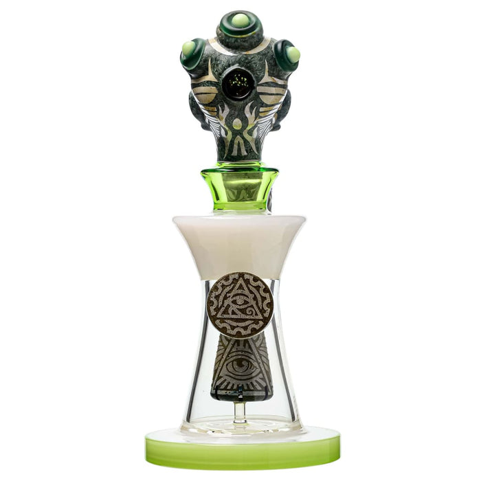 Thick Glass Etch Dab Rig With Slitted Cut Perc - 10 Inch, with multiple chambers