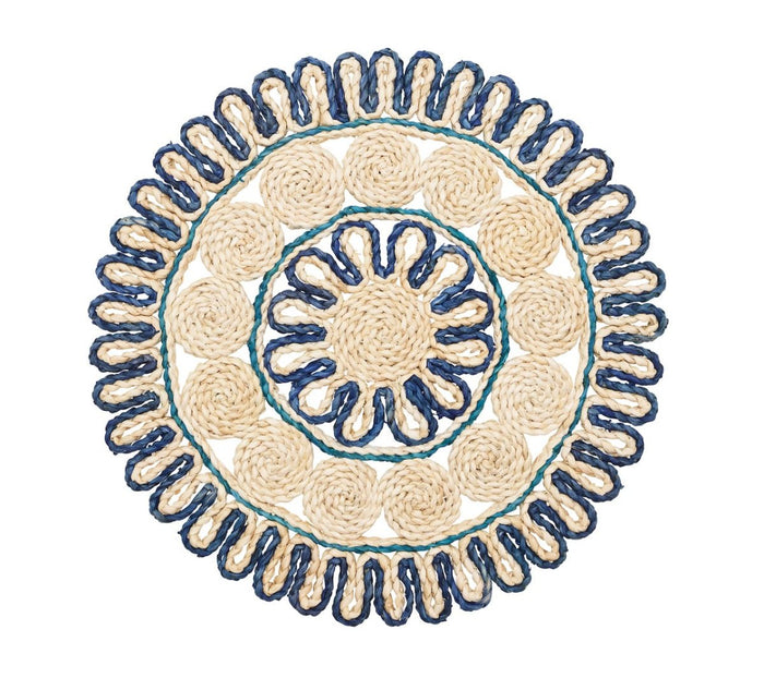 Kim Seybert Casbah Placemat in Natural & Blue Set of 4 by Kim Seybert - Natural/Blue Placemats Set of 4 - 15"L x 15"W x 0.5"H at FIG LINENS AND HOME - 1