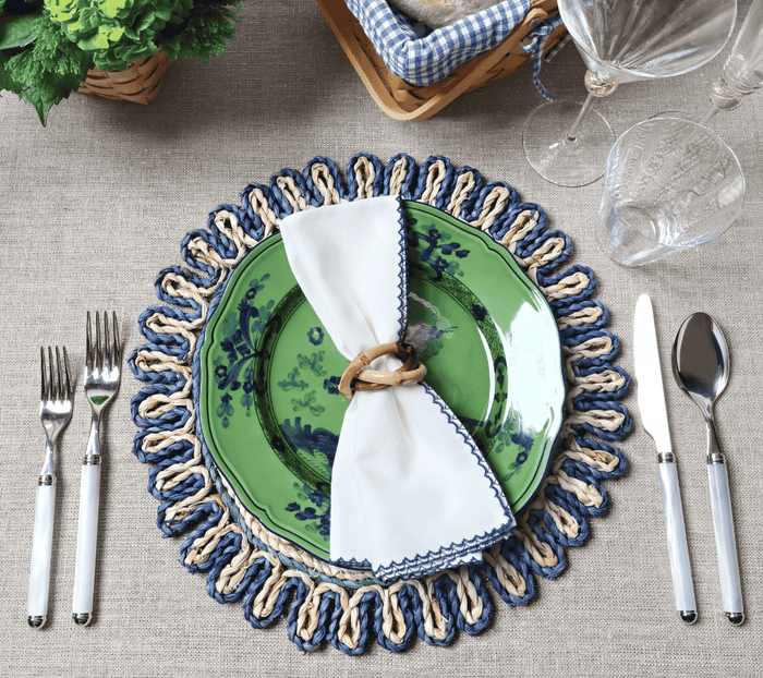 Casbah Placemat in Natural & Blue Set of 4 by Kim Seybert at Fig Linens and Home - View 3