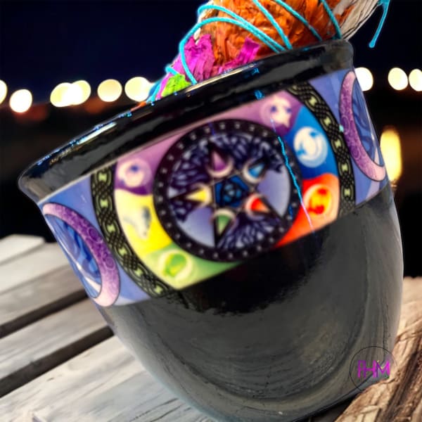 Ceramic Smudge Pot - Triple Moon