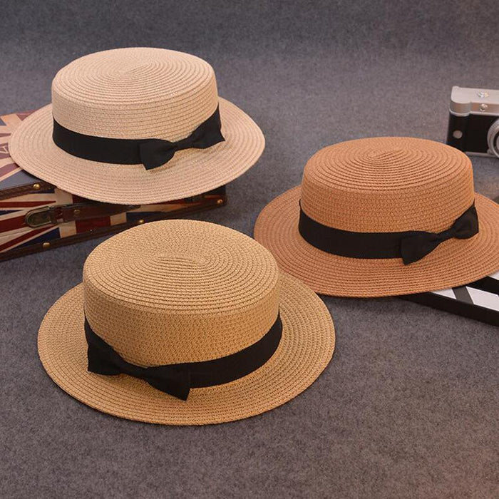 Fashion Sun hat Cute Bow sun hats  hand made women straw cap beach big brim hat casual summer cap