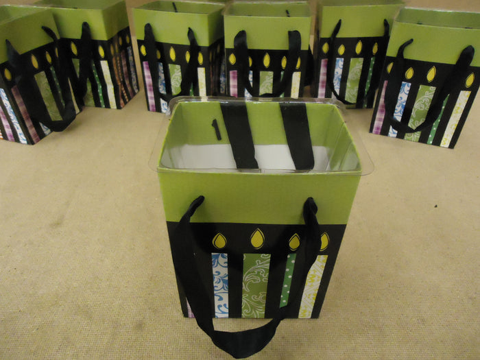 FTD Lot of 9 Mini Bags 7in H x 5in W x 4in D Green/Red/Blue Liners Paper Plastic -- New