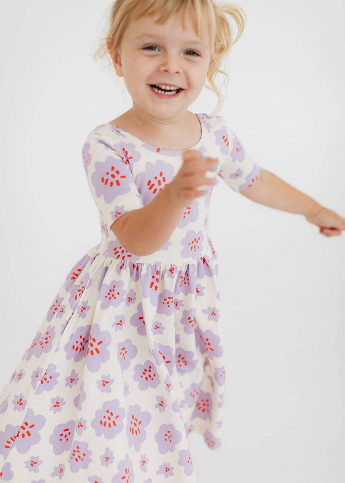 Good Apples Kids Short Sleeve Twirl Dress - Lavender Blooms