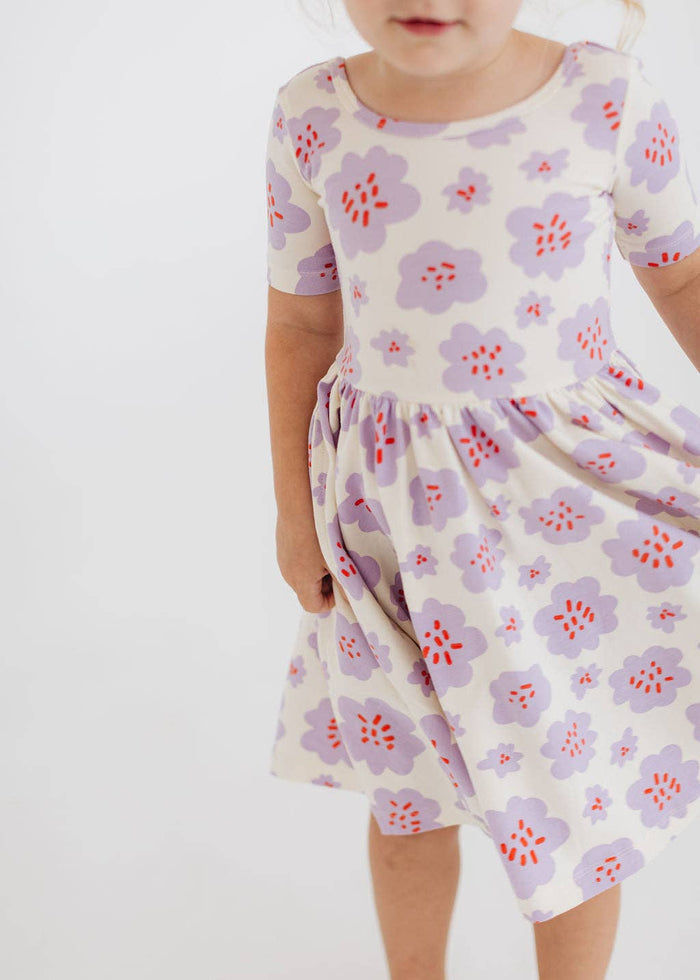 Good Apples Kids Short Sleeve Twirl Dress - Lavender Blooms