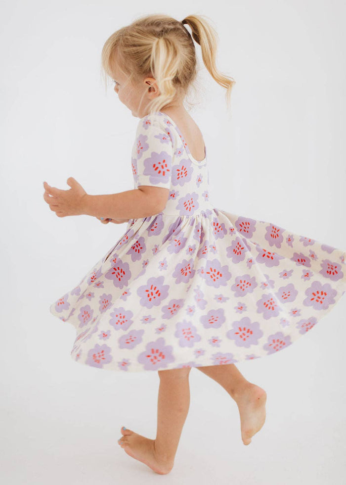 Good Apples Kids Short Sleeve Twirl Dress - Lavender Blooms