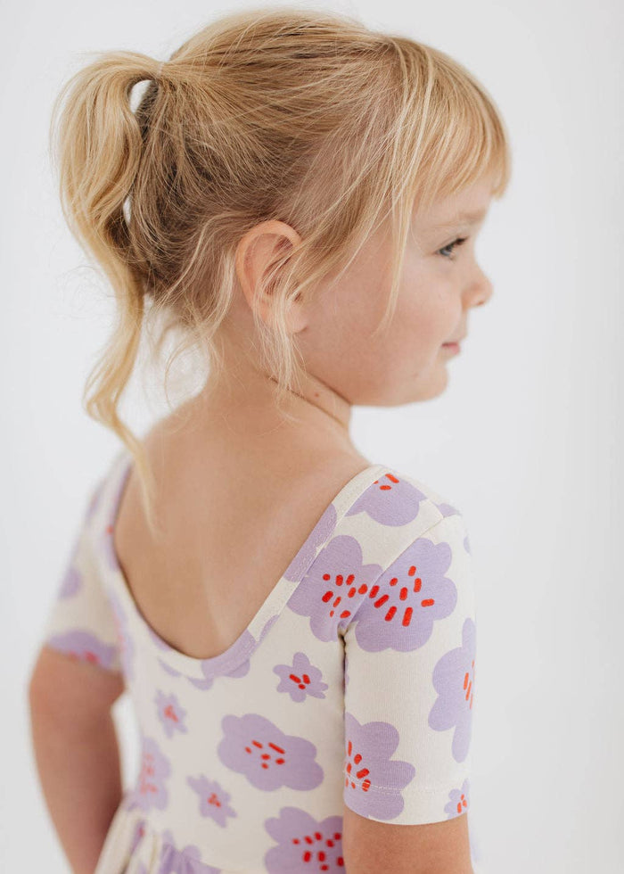 Good Apples Kids Short Sleeve Twirl Dress - Lavender Blooms