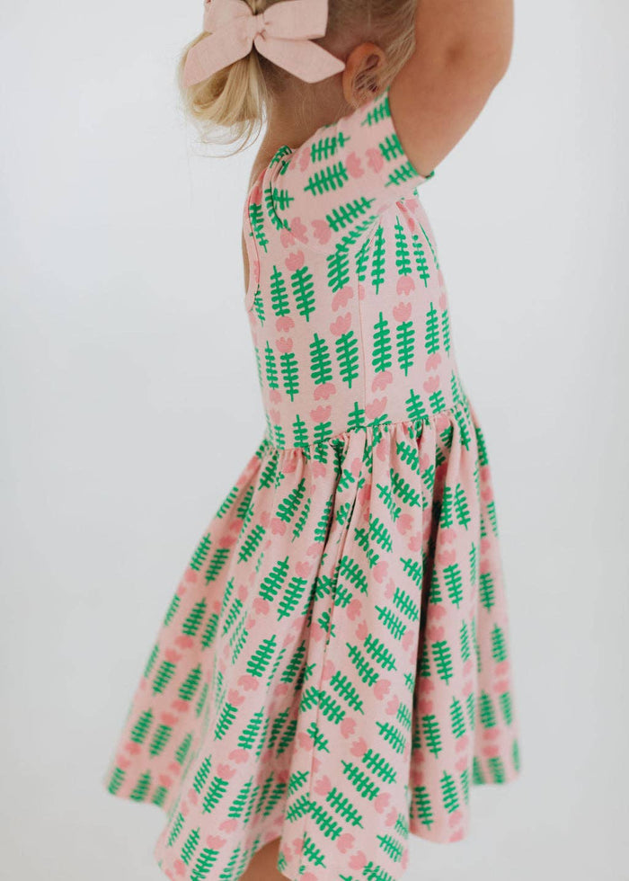 Good Apples Kids Short Sleeve Twirl Dress - Pink Tulips