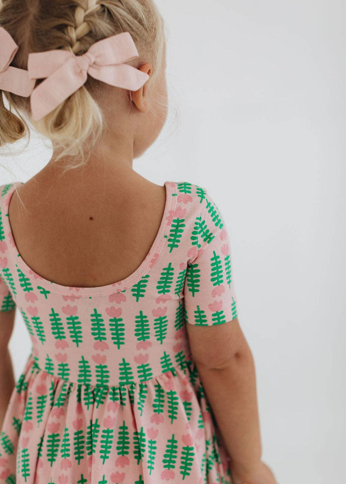 Good Apples Kids Short Sleeve Twirl Dress - Pink Tulips