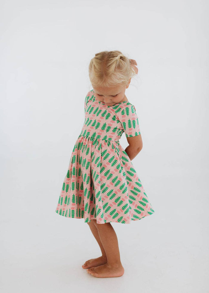 Good Apples Kids Short Sleeve Twirl Dress - Pink Tulips