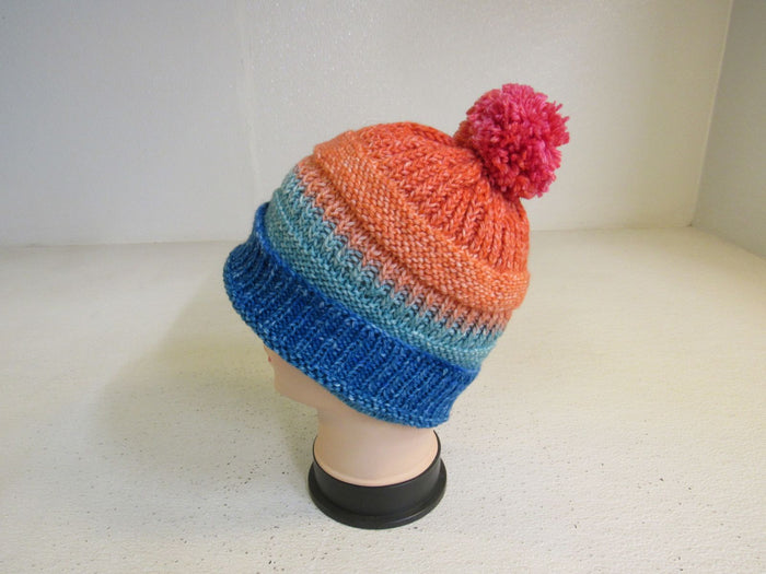 Handcrafted-Beanie-Hat-Multicolored-Pom-Pom-Merino-Female-Adult-508 4
