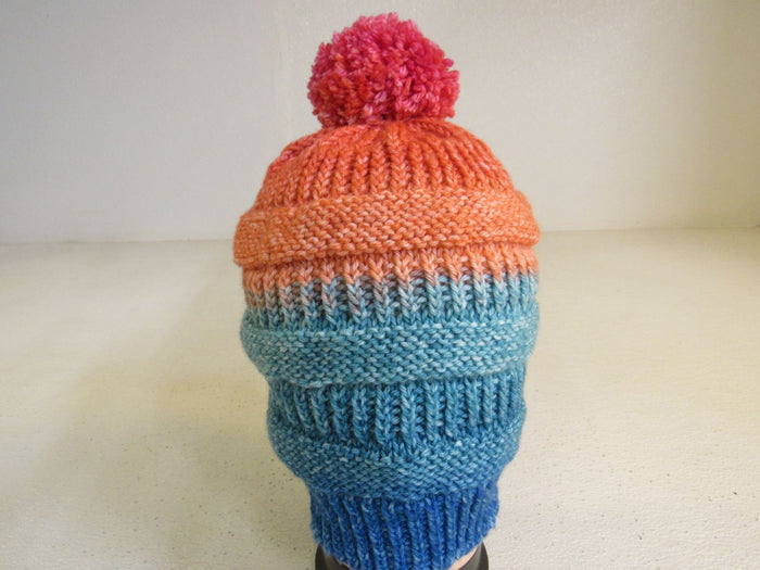 Handcrafted-Beanie-Hat-Multicolored-Pom-Pom-Merino-Female-Adult-508 5