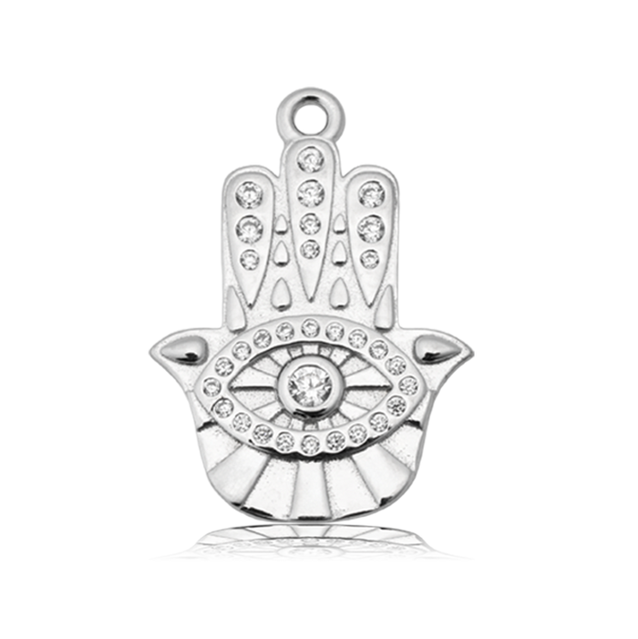 Hemimorphite Gemstone Bracelet with Hamsa CZ Sterling Silver Charm