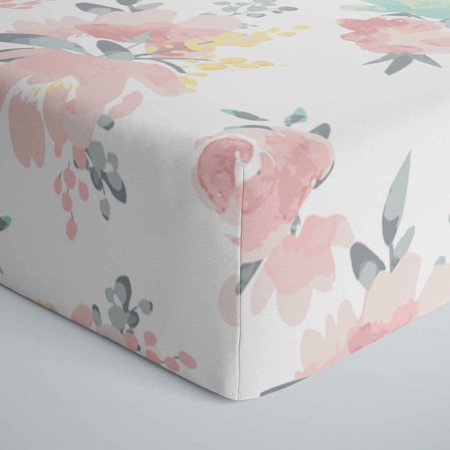 Kushies Cotton Percale Fitted Crib Sheet | Watercolour Flowers