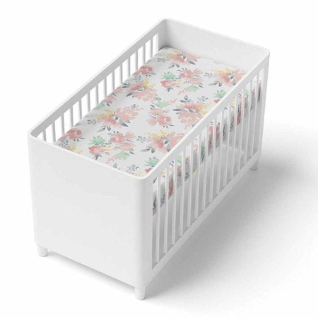 Kushies Cotton Percale Fitted Crib Sheet | Watercolour Flowers
