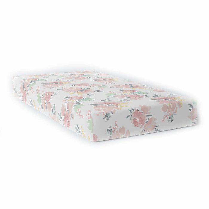 Kushies Cotton Percale Fitted Crib Sheet | Watercolour Flowers