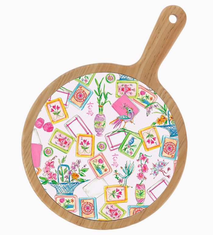 Mahjong Allover Bamboo & Ceramic Cheese Board
