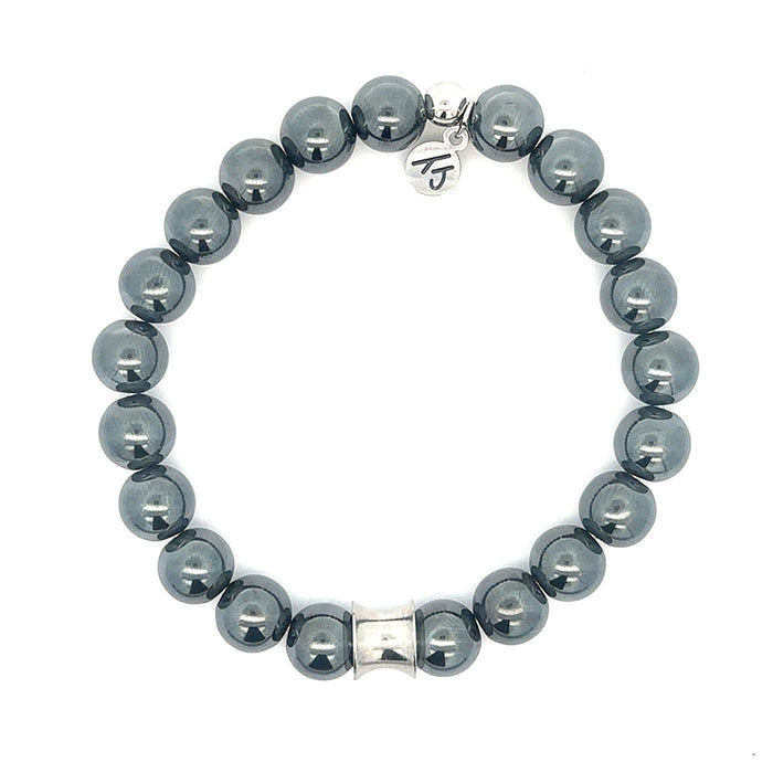 Men's Noble Stone Bracelet Collection- Classic Stainless Steel & Gunmetal Hematite Gemstone Bracelet