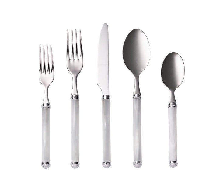 Mirage 5-Piece Place Setting in White & Silver by Kim Seybert at Fig Linens and Home - View 1