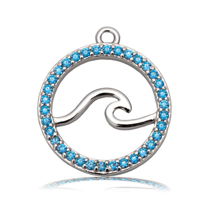 Multi Blue Jade Gemstone Bracelet with Serenity Wave Sterling Silver Charm