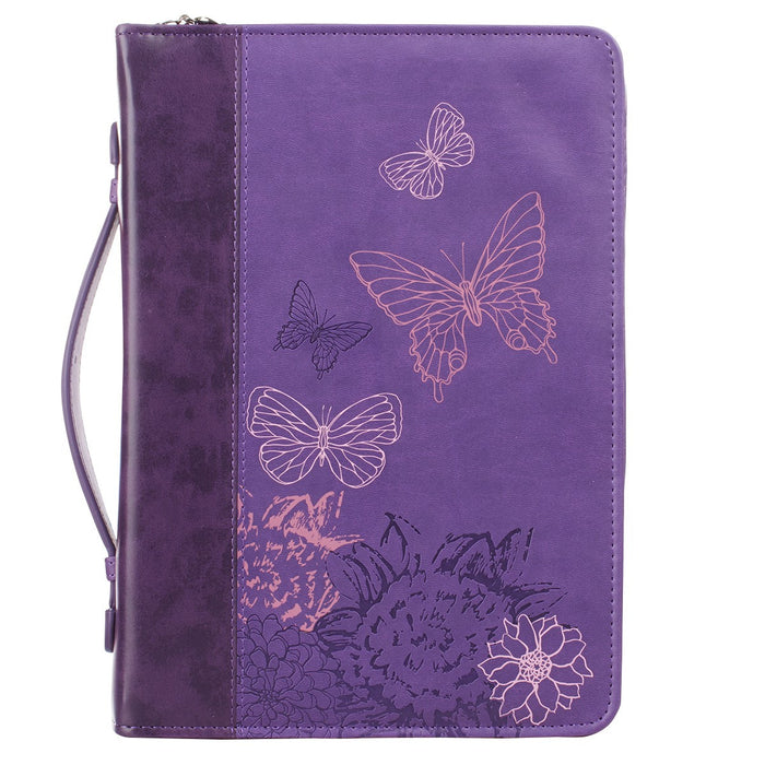 purple butterfly bible cover on a white background
