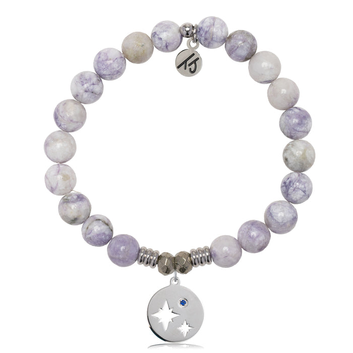 Purple Turquoise Gemstone Bracelet with Mother Son Sterling Silver Charm