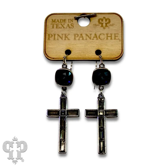 Rectangle Rhinestone Cross Earring