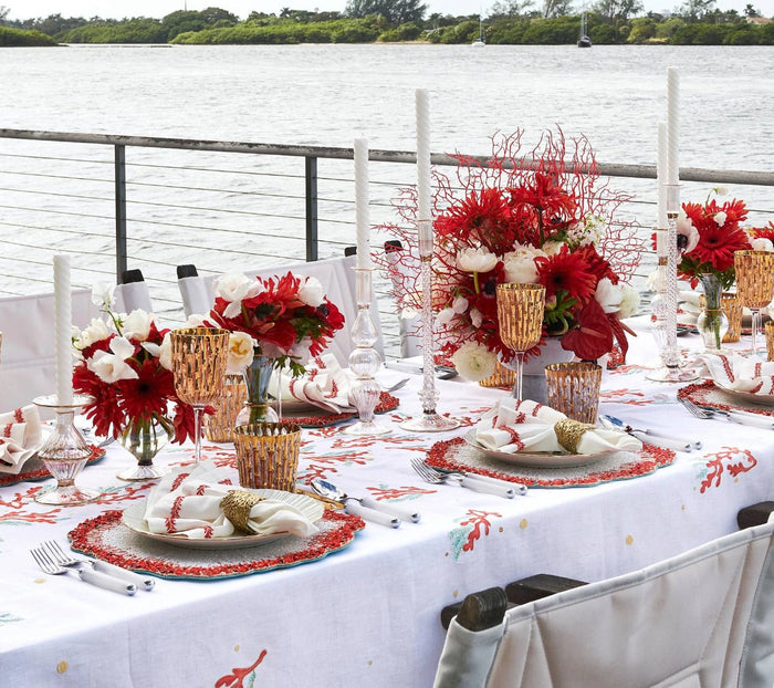 Reef Chic Placemat in White, Coral & Turquoise Set of 2 by Kim Seybert at Fig Linens and Home 5