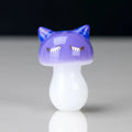 Glossy purple sakibomb kitty head carb cap with blue ears and gold lashes