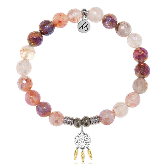 Strawberry Quartz Gemstone Bracelet with Dream Catcher Sterling Silver Charm