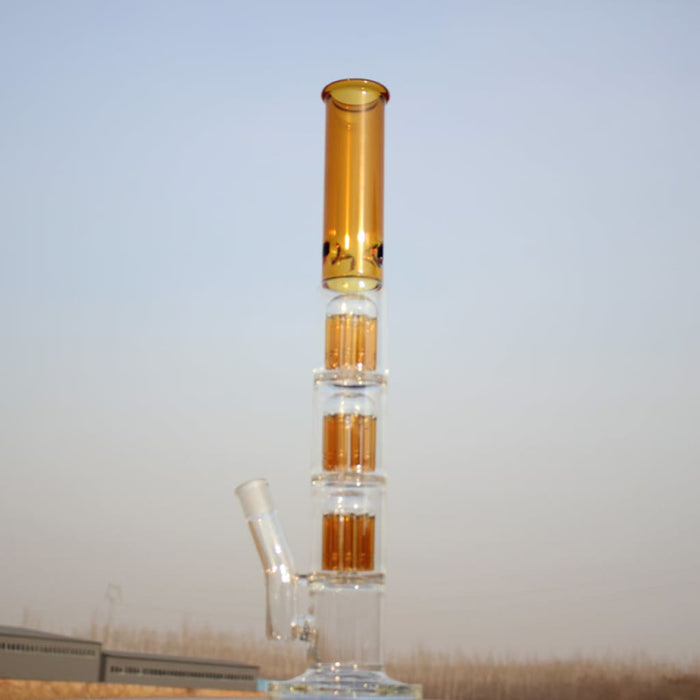 Multi-chambered glass bong with triple tree percolator in high-quality borosilicate glass
