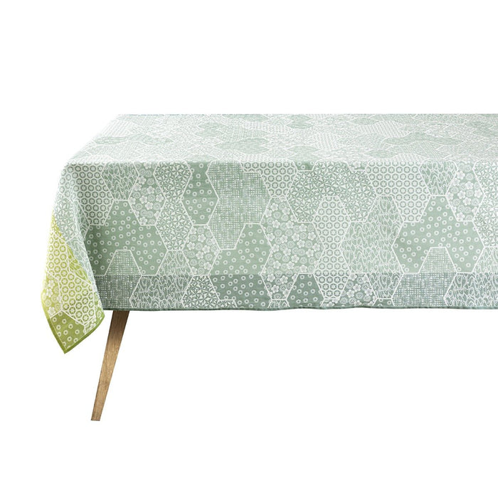 Wagara Green 59" x 59" Coated Tablecloth by Le Jacquard Français - 9at Fig Linens and Home - 5