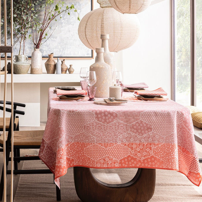 Wagara Pink 59" x 59" Tablecloth by Le Jacquard Français - 9at Fig Linens and Home - 1