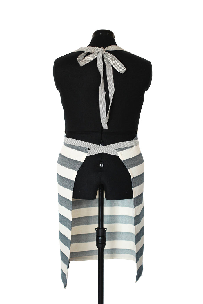 Wide Stripe Standard Tie Apron - Dark Blue