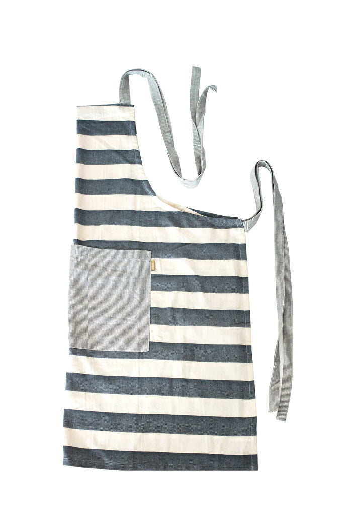 Wide Stripe Standard Tie Apron - Dark Blue