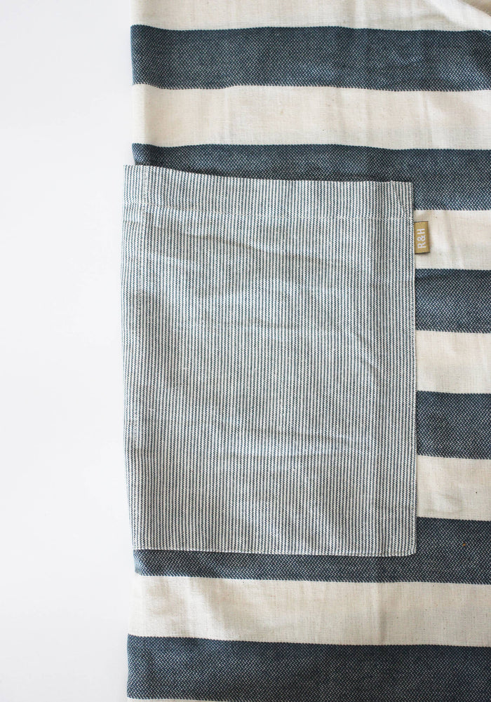 Wide Stripe Standard Tie Apron - Dark Blue