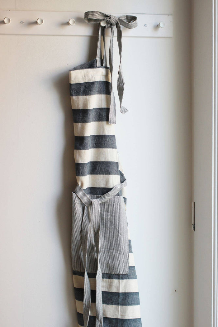 Wide Stripe Standard Tie Apron - Dark Blue