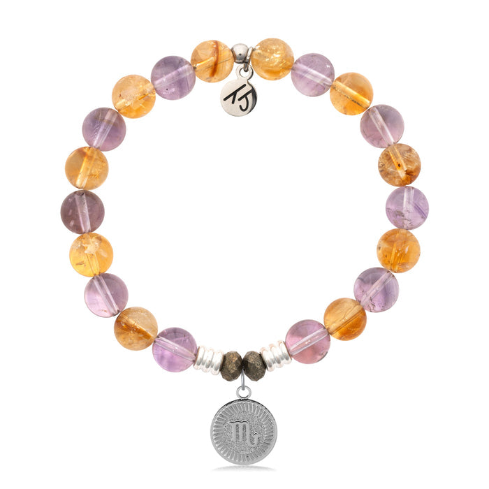 Zodiac Collection: Amethyst Citrine Gemstone Bracelet with Scorpio Sterling Silver Charm